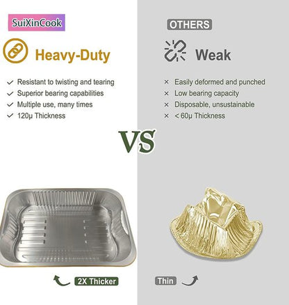 Gold Aluminum Foil Baking Pans - Heavy-Duty Disposable Food Containers with Lids | 9"×13" (10-Pack)