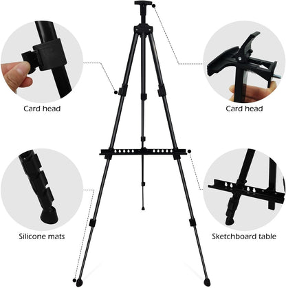 RRFTOK Easel Stand for Sign & Painting - Adjustable Metal Tripod Art Easel 17-66 Inch with Carry Bag - Black