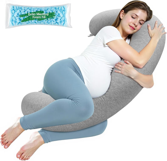 SweetSlubr C-Shaped Pregnancy Pillow - Adjustable Firmness Maternity Body Pillow for Full Support | 47.2’’ x 9.8’’