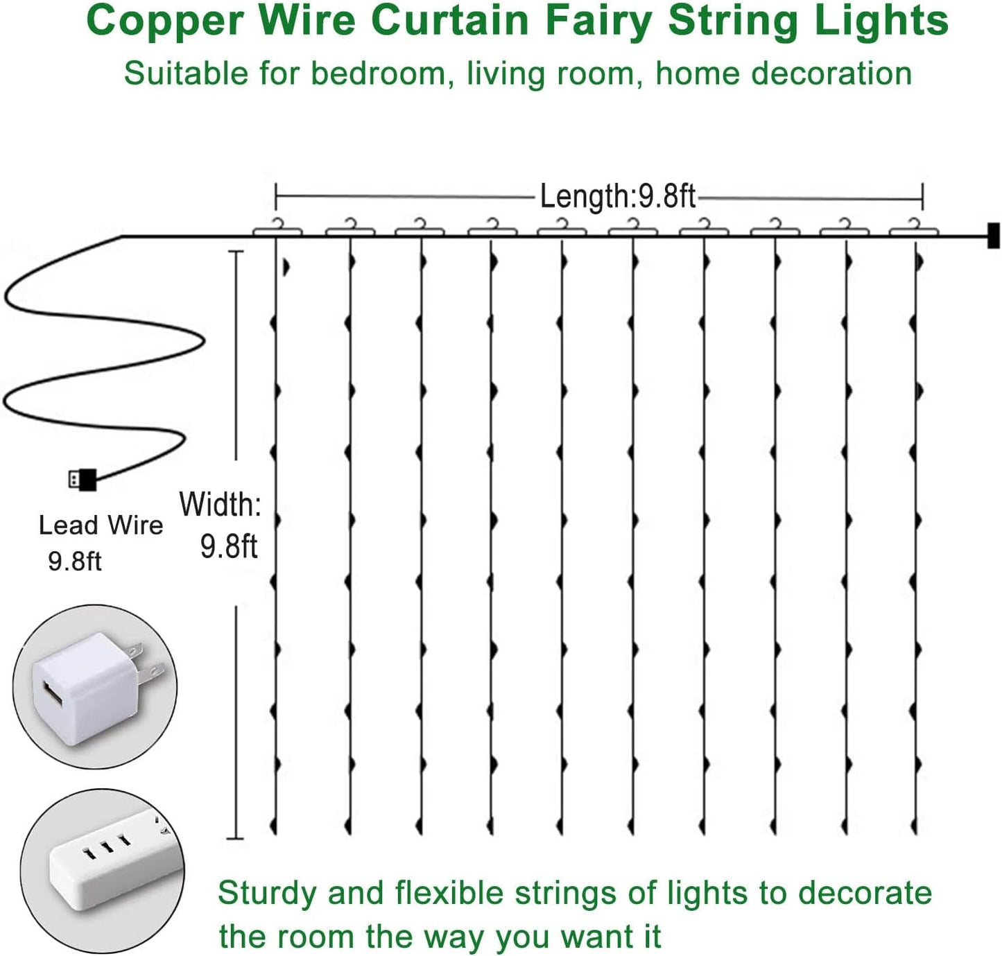 Skiennix 300 LED Curtain String Lights - Remote Controlled Fairy Lights with 8 Modes | 9.8x9.8ft Warm White for Indoor & Outdoor Use