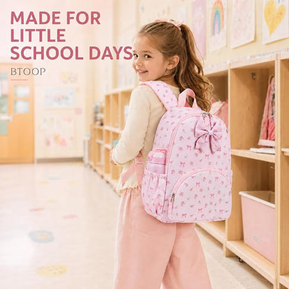 Preschool Backpack for Girls - Pink Floral Bow Kindergarten Bookbag (Variation: Pink Bow)