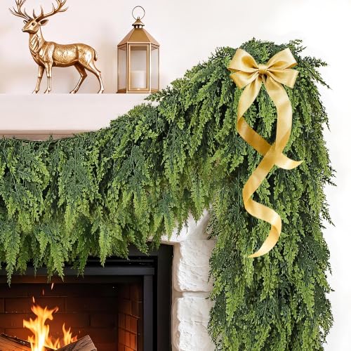 Christmas Green Cedar Garland 9ft with Large Branches Faux Pine for Indoor Outdoor Decor - Variation of THIS listing