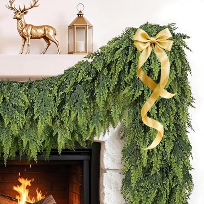 Christmas Green Cedar Garland 9ft with Large Branches Faux Pine for Indoor Outdoor Decor - Variation of THIS listing