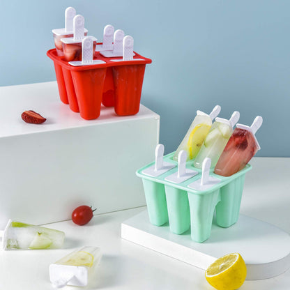 Popsicle Molds ，6 Pieces Silicone Ice Pop Models Popsicle Models Reusable Easy Release Ice Pop Maker (Red)