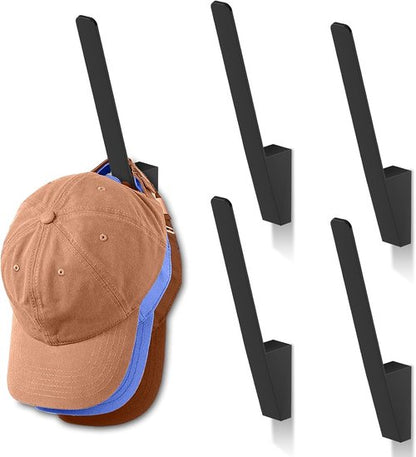 Kssvzz Metal Hat Racks - 5 Pack Heavy-Duty Wall Holder for Baseball Caps | Strong Adhesive, Black