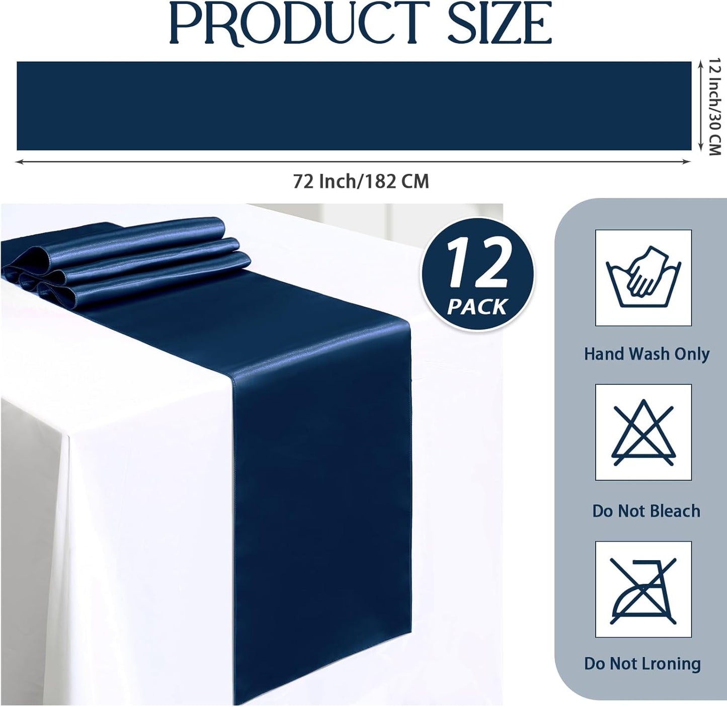 P Pothuiny Navy Blue Satin Table Runner - 12 Pcs, 12 x 72 Inch for Weddings & Events
