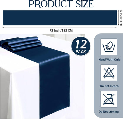 P Pothuiny Navy Blue Satin Table Runner - 12 Pcs, 12 x 72 Inch for Weddings & Events