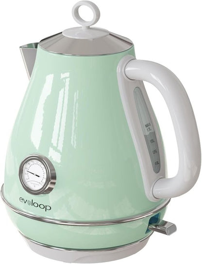 Evoloop Electric Tea Kettle - 1500W Retro Hot Water Boiler with Thermometer & Auto Shut-Off | 1.7L Stainless Steel