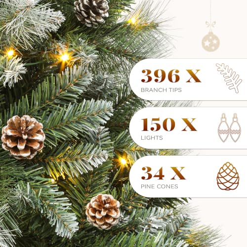 Prelit Christmas Tree 4.5ft with Pine Cones & Frosted Tips - Green, Partially Frosted 4ft 6in