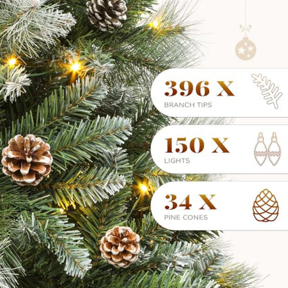 Prelit Christmas Tree 4.5ft with Pine Cones & Frosted Tips - Green, Partially Frosted 4ft 6in