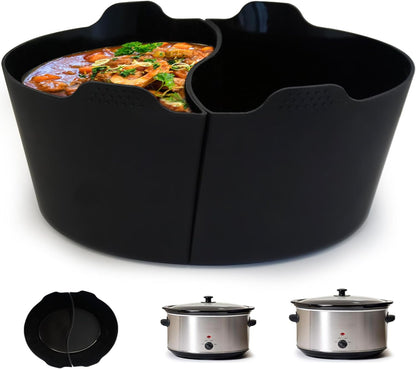 Skiennix Silicone Slow Cooker Liners - BPA-Free, Dishwasher Safe, 6-7 Quart Oval Divider Insert | Black