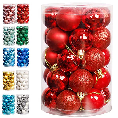 Christmas Ball Ornaments Set - Red 1.57" Pre-Strung Holiday Decorations, 34 Pack