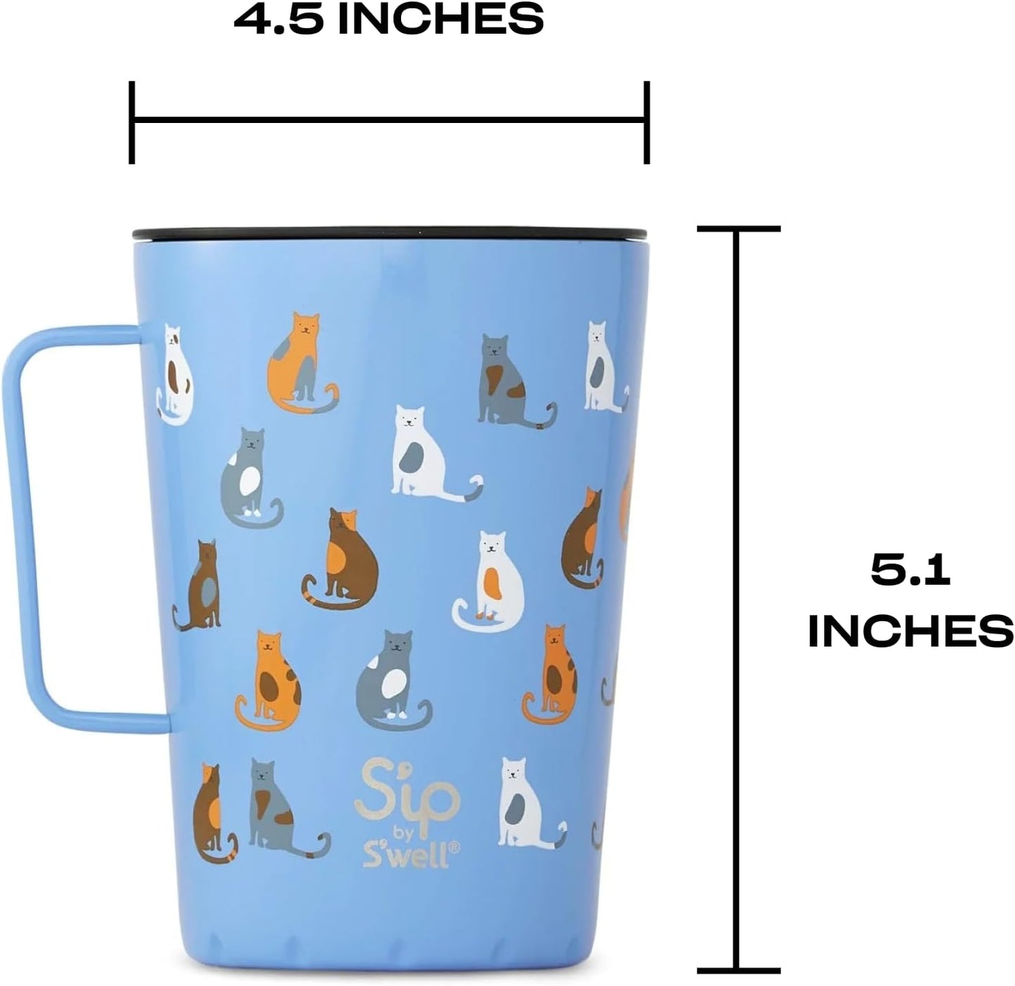 S'ip by S'well Stainless Steel Takeaway Mug - 15 Fl Oz - Purrfect Morning - Double-Layered Vacuum-Insulated Travel Mug Keeps Coffee,and Drinks Cold for 10 Hours and Hot for 2 - BPA-Free Water Bottle