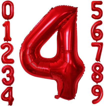 GOER Red Foil Number 4 Balloons - Huge 42 Inch, 32 Inch & 16 Inch Birthday Party Decorations