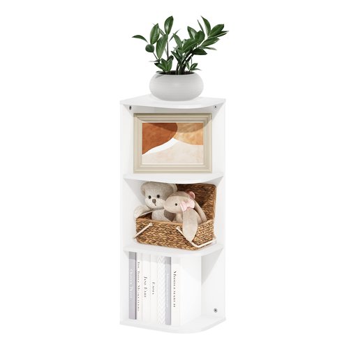 Furinno PASIR Book Shelf, 3-Tier Corner Bookshelf with Open Shelf, Standing Bookcase, 9.3 x 12 x 31.5 for Organization and Storage, for Living Room, Bedroom, Home Office, White