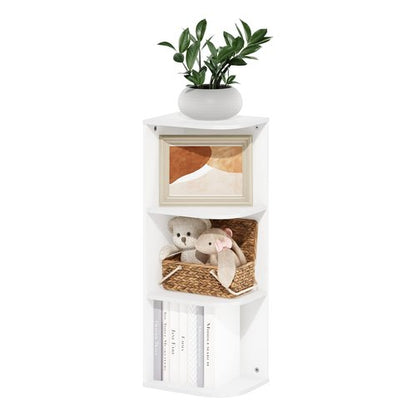 Furinno PASIR Book Shelf, 3-Tier Corner Bookshelf with Open Shelf, Standing Bookcase, 9.3 x 12 x 31.5 for Organization and Storage, for Living Room, Bedroom, Home Office, White