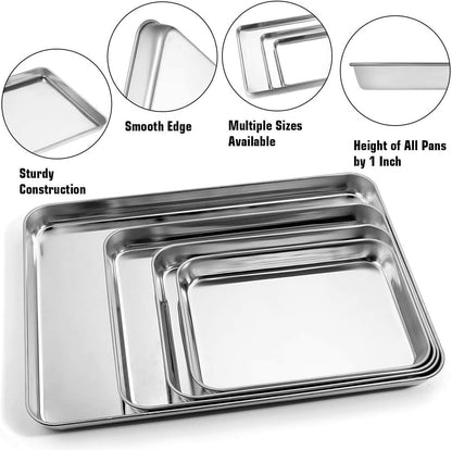 Yododo Stainless Steel Baking Sheet Set - Non-Toxic & Easy Clean | 4-Piece (16", 12", 10", 9")