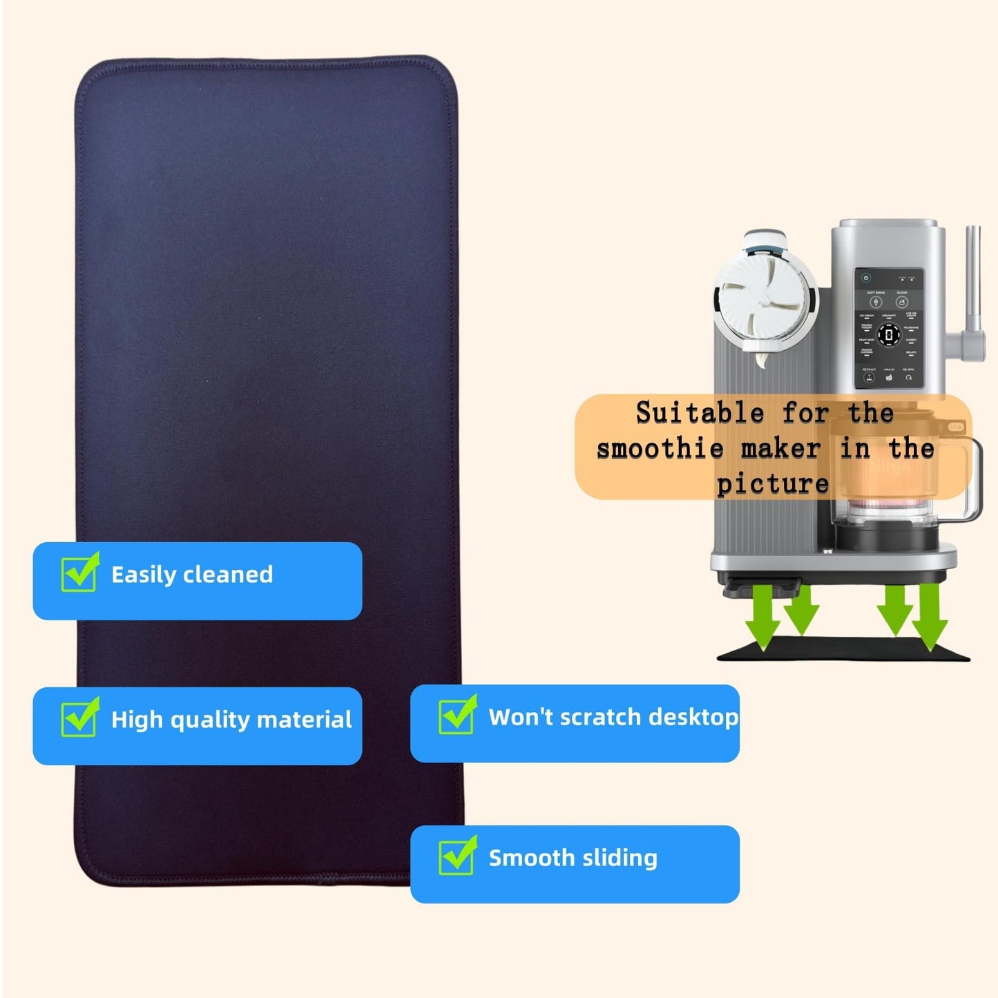 Sliding Pad Compatible with Ninja Swirl by CREAMi Ice Cream and Soft Serve Maker,Easy to Slide the Ice Cream Maker on the Kitchen Countertopp, Accessories for Ninja swirl Creami NC701