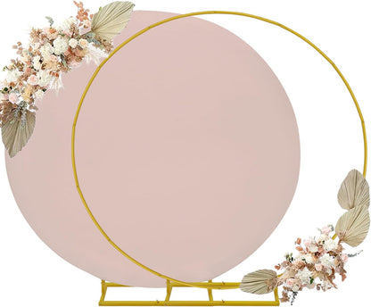 Skiennix 6.6ft Round Backdrop Stand - Stable Balloon Arch Frame with Cameo Brown Cover for Weddings & Events