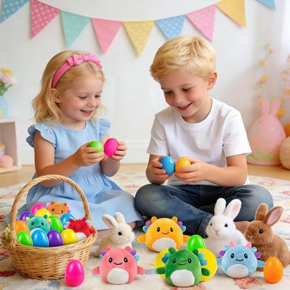 Axolotl Plush Toys - 24 Pack Prefilled Plastic Easter Eggs | Perfect Easter Basket Stuffers for Kids