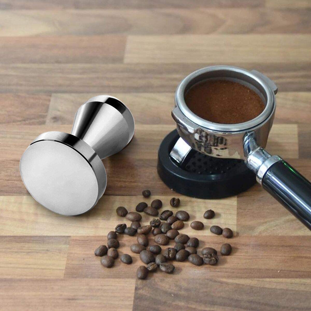 Coffee Tamper, Espresso Coffee Press 49mm Tamper Coffee with Silicone Tamper Mat