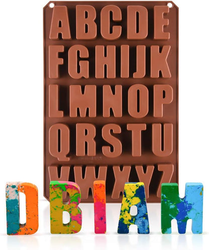 Skiennix Silicone Alphabet Mold - 26 Cavities for Crayon, Resin, Chocolate, Candy & Cake Baking