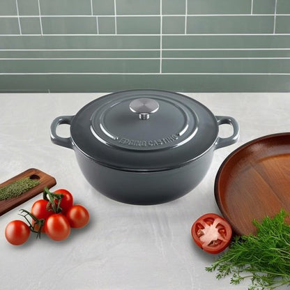 EDGING CASTING Enameled Cast Iron Dutch Ovens With Lid Dual Handle, Cast Iron Bread Oven, Suitable For Variety Stovetops, 3.5 Quart, Gray