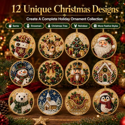 DIY Christmas Ornament Kit - 12 Acrylic Decorations with Pearls & Gems (Style 6)