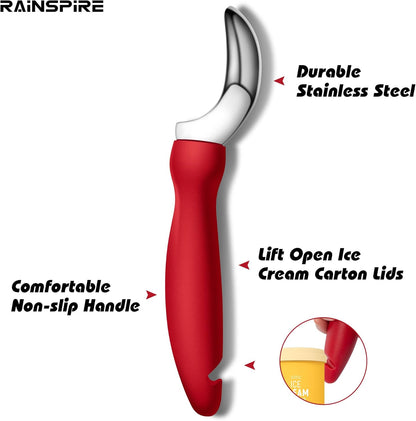 Rainspire Stainless Steel Ice Cream Scoop - Heavy Duty Design with Comfortable Handle | Red Color