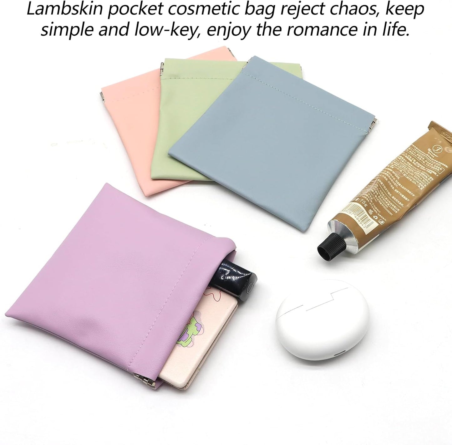 Personalized Snap Closure Leather Organizer Pouch 4 PCS Small Makeup Bag for Purse Mini Portable Cosmetic Bags for Women Lambskin Pocket Cosmetic Bag