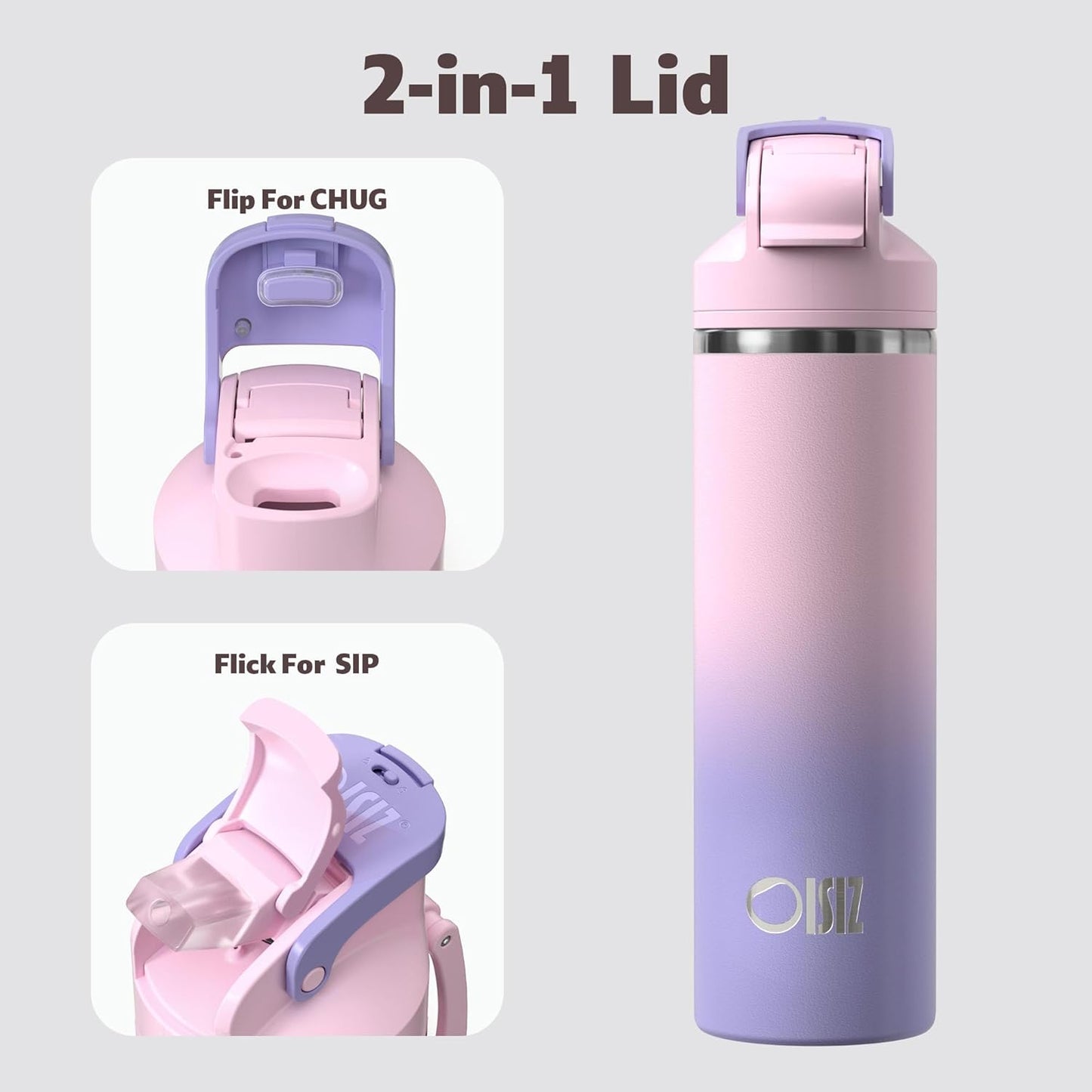 OISIZ Insulated Water Bottle - 24 oz Vacuum Stainless Steel with 2-in-1 Spout & Straw Lid | Leakproof & Keeps Cold 24H