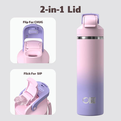 OISIZ Insulated Water Bottle - 24 oz Vacuum Stainless Steel with 2-in-1 Spout & Straw Lid | Leakproof & Keeps Cold 24H