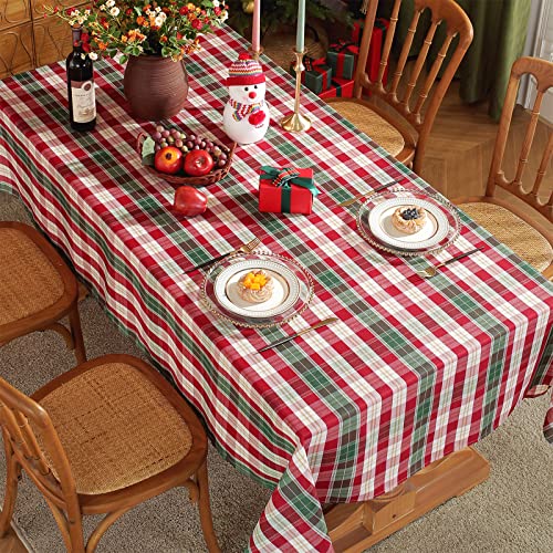SASTYBALE Christmas White Plaid Rectangular Tablecloth 60 x 84 Inch