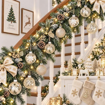 30 Pcs Farmhouse Champagne Christmas Ornaments - Rustic Shatterproof Decorative Balls for Tree & Holiday Decor