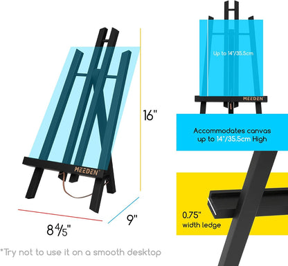 MEEDEN Tabletop Easel Stand - 16" x 12" Pine Wood Display for Painting | Black Mini Easel for Signs & Pictures