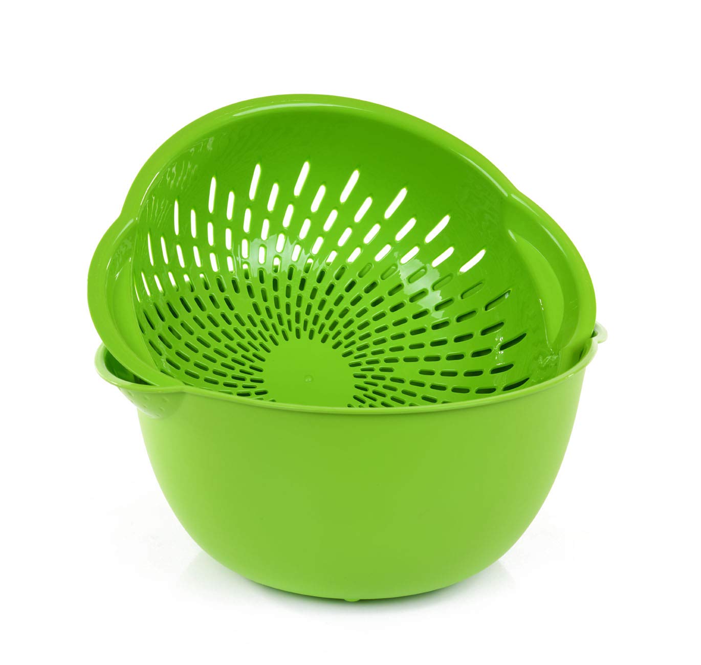 Mintra Home Mixing Bowl w/Colander (Large 4.5L, Green) - For Washing & Draining Fruits And Vegetables - Heavy Duty Plastic for Baking, Cooking Supplies - Dishwasher Safe