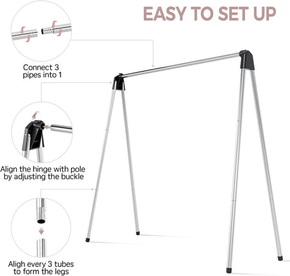 TOOLF Clothes Drying Rack - Foldable Stainless Steel Laundry Rack | Portable Free-Standing Design, Large Capacity