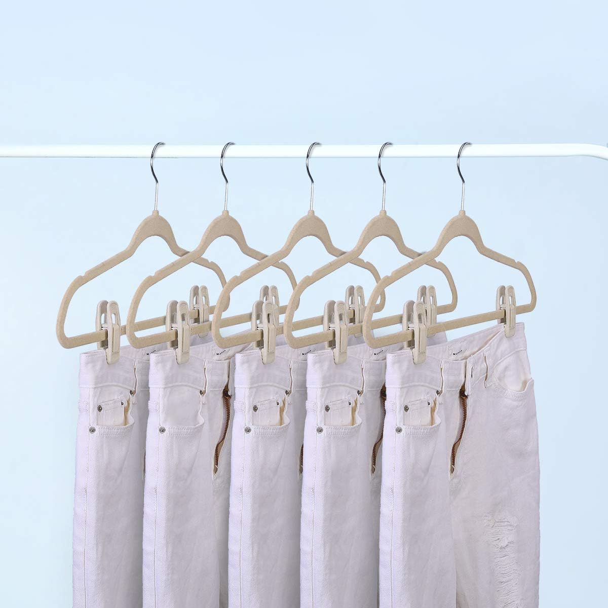 Trgowaul Velvet Hangers - Durable Clips for Thin Pants | 20-Pack in Elegant Beige