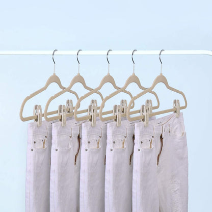 Trgowaul Velvet Hangers - Durable Clips for Thin Pants | 20-Pack in Elegant Beige