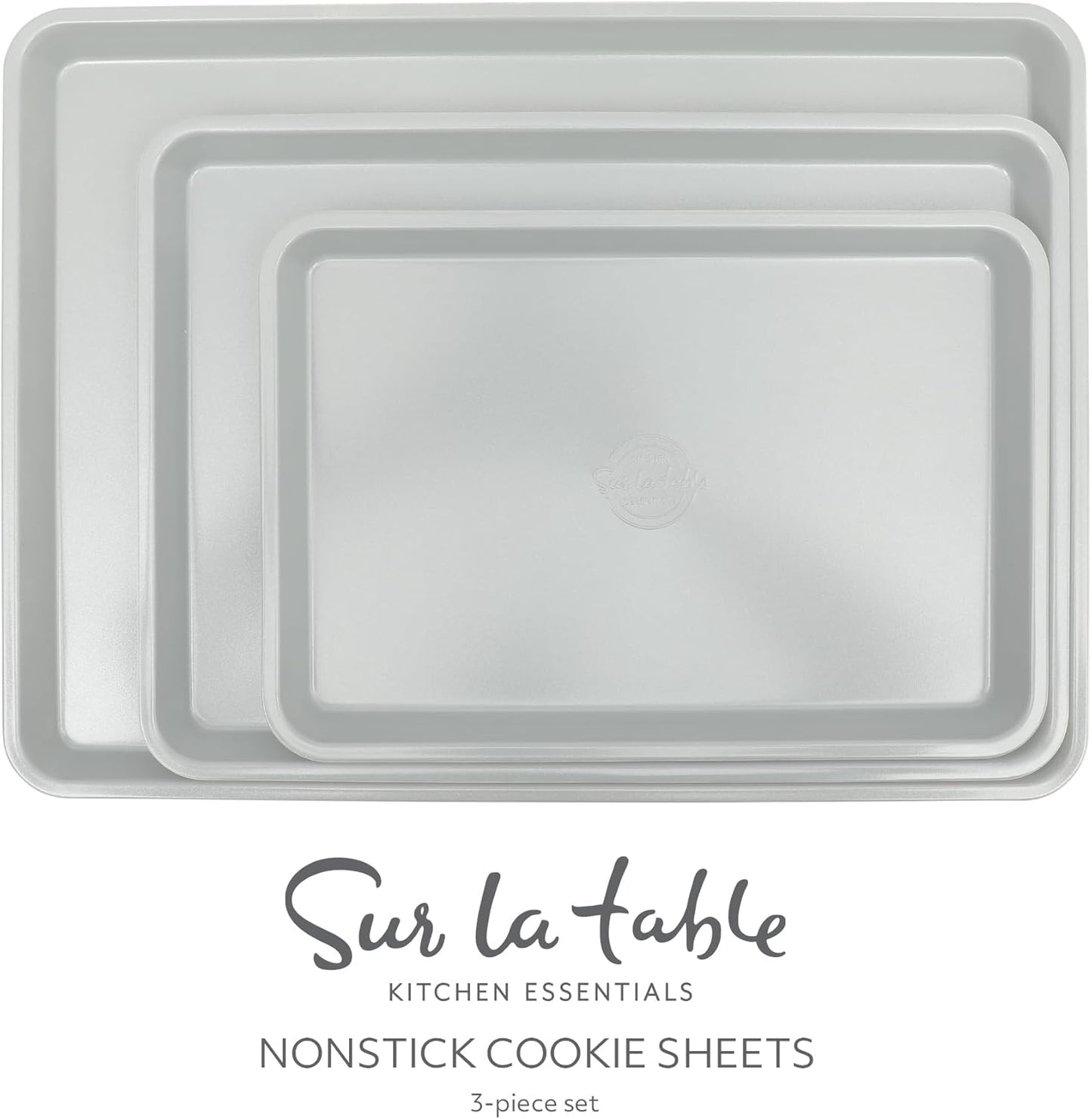 Sur La Table Cookie Sheet Set - Nonstick Carbon Steel Baking Pans (13, 15, 18 Inch) - Grey Easy-Clean Trays for Cookies & Roasting