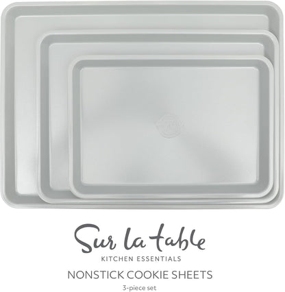 Sur La Table Cookie Sheet Set - Nonstick Carbon Steel Baking Pans (13, 15, 18 Inch) - Grey Easy-Clean Trays for Cookies & Roasting
