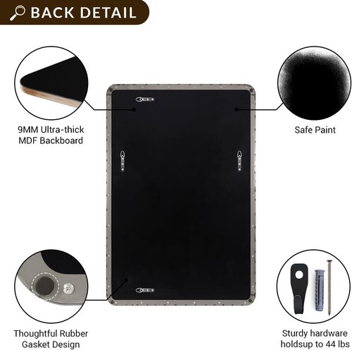 ANDY STAR Bathroom Wall Mirror - 24x36 Inch Black Stainless Steel Frame with Rounded Corners