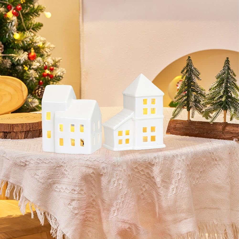 Regine Switzerland Christmas Village Houses - White Ceramic Set with Illumination & Remote Control | Rustic Holiday Decor for Tabletop Display