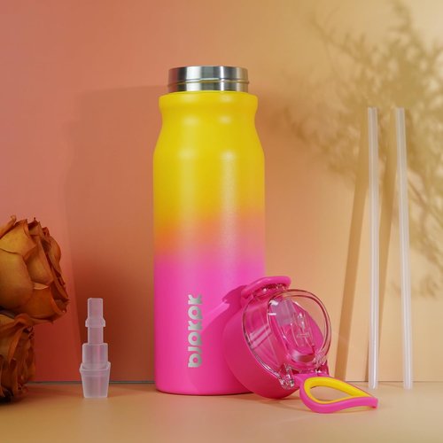 BJPKPK Insulated Water Bottle - 25oz Stainless Steel Flask with Straw & Carry Handle | Sea Salt Color