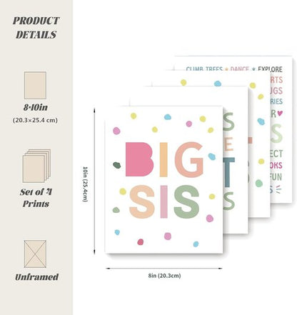 LARTSFRO Wall Art Decor - Inspirational Posters for Sisters | Set of 4 Unframed 10x8 Inch Prints