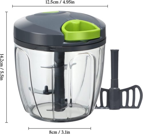 Cambom Manual Food Chopper - BPA-Free Vegetable Cutter for Onions, Fruits & Nuts | 900ml Grey