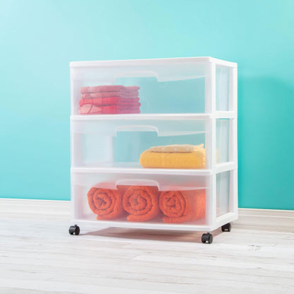 Sterilite 4-Pack Wide 3 Drawer Rolling Storage Cart - Clear Drawers & White Frame for Home Organization