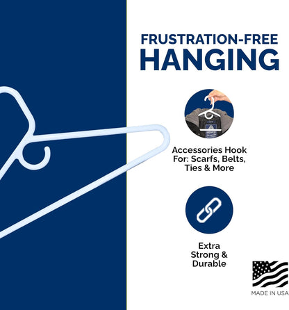 Super Heavy Duty Plastic Hangers - Made in USA | 24 Pack of Durable White Hangers