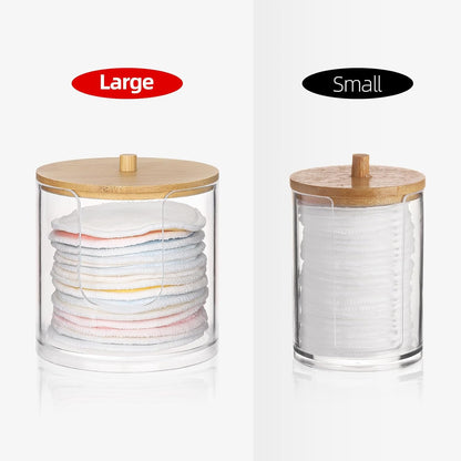 Tbestmax Cotton Pad Dispenser - Clear Plastic Bathroom Organizer with Bamboo Lid