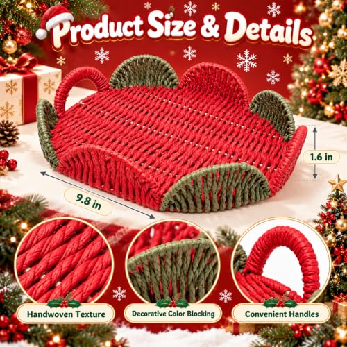 Christmas Woven Basket Handmade Paper Rope Storage Basket Kit Round with Scalloped